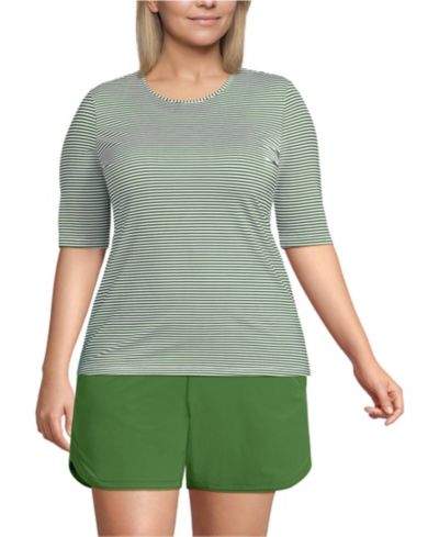 Мужская футболка для плавания Lands' End Plus Size SunShade UPF 50 Elbow Sleeve Rash Guard Swim Tee