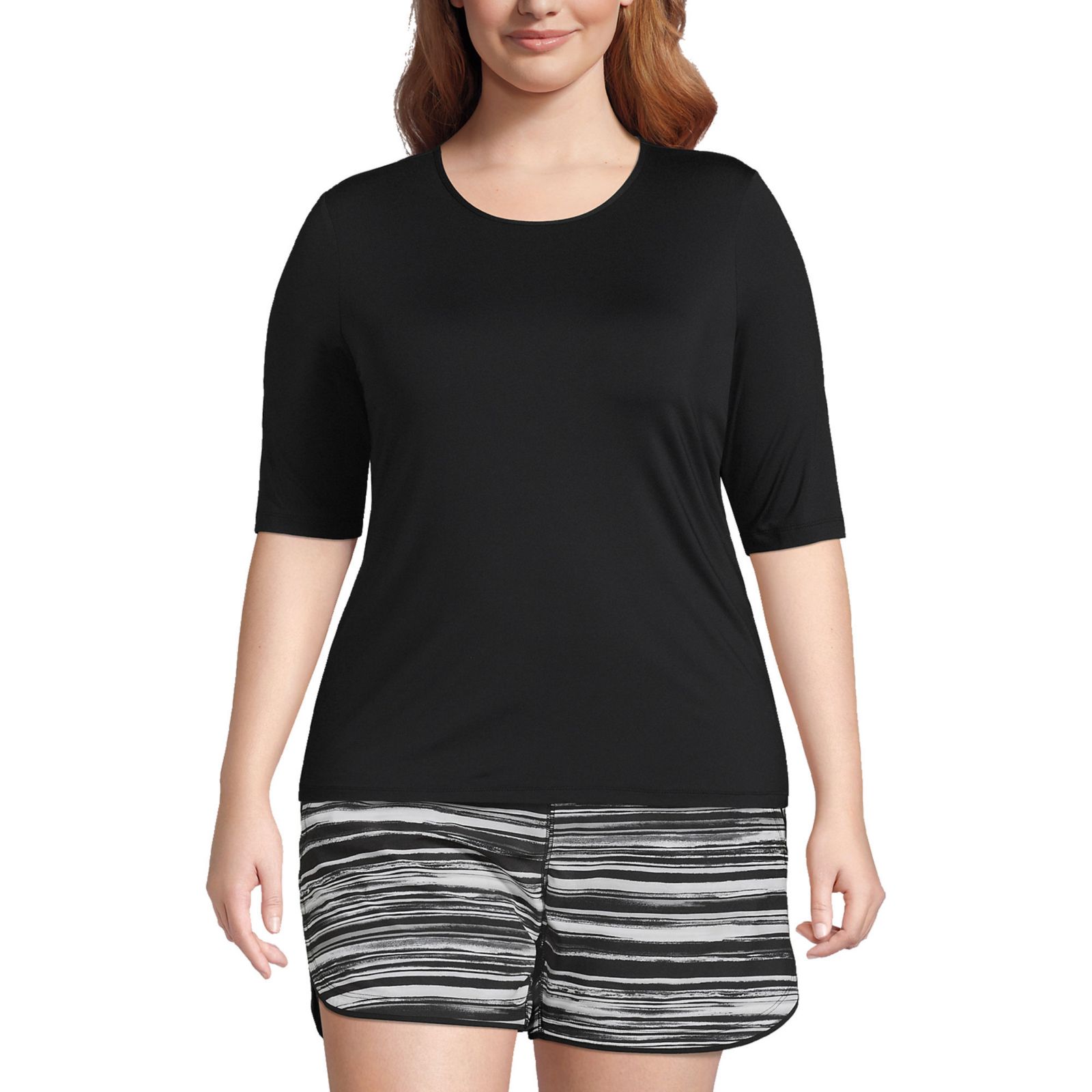 Мужская футболка для плавания Lands' End Plus Size SunShade UPF 50 Elbow Sleeve Rash Guard Swim Tee