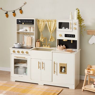 Tiny Land Iconic Wooden Play Kitchen - Cream Pretend Cooking Set for Kids