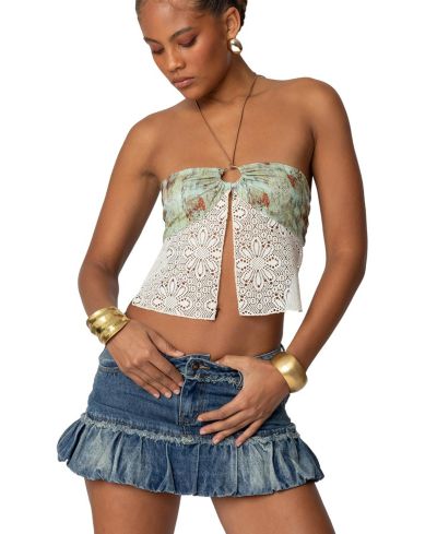 Edikted Women's Kloe Backless Crochet Split Front Top