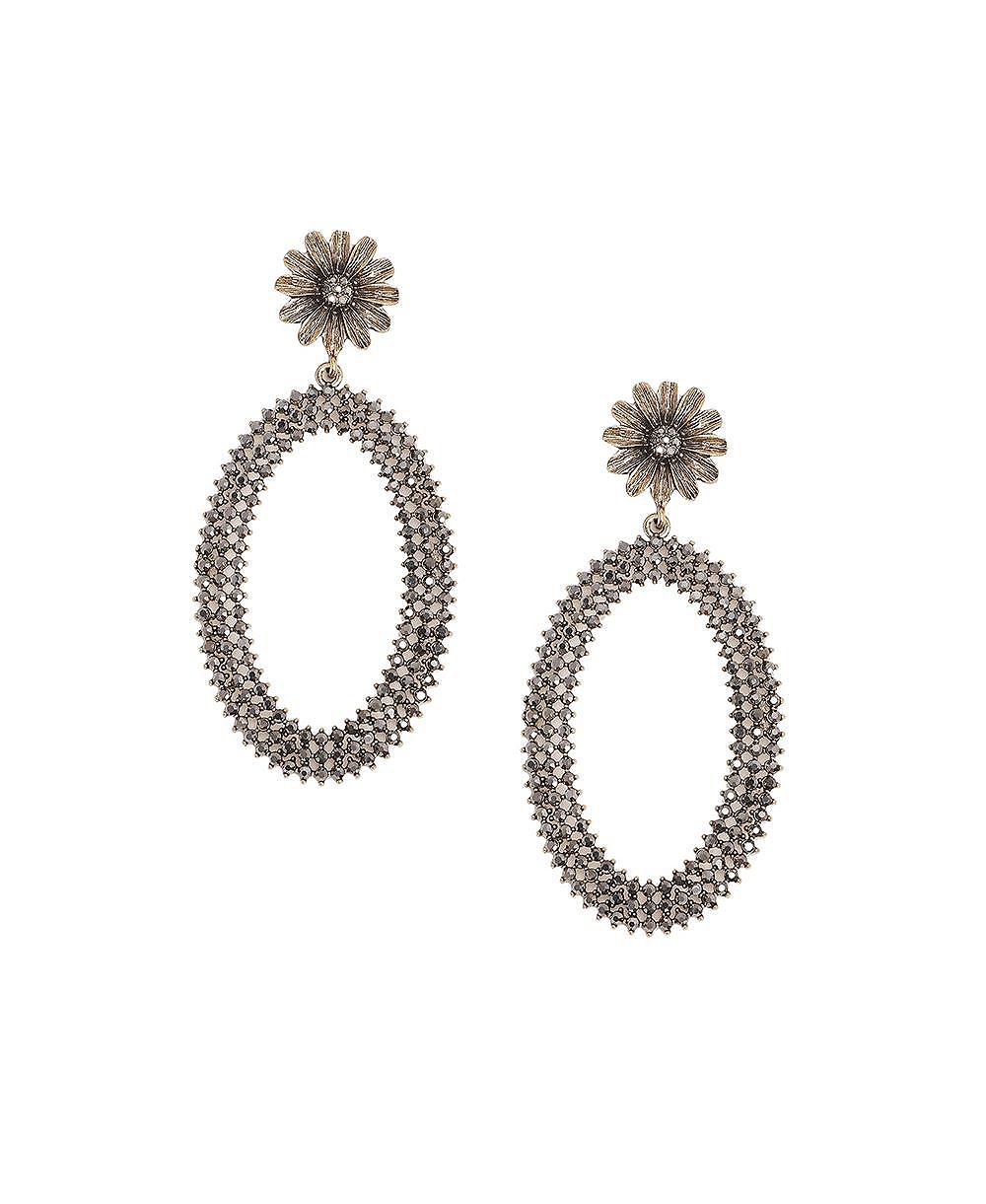 SOHI Maxi Daisy Intricate Oval Drop Earrings