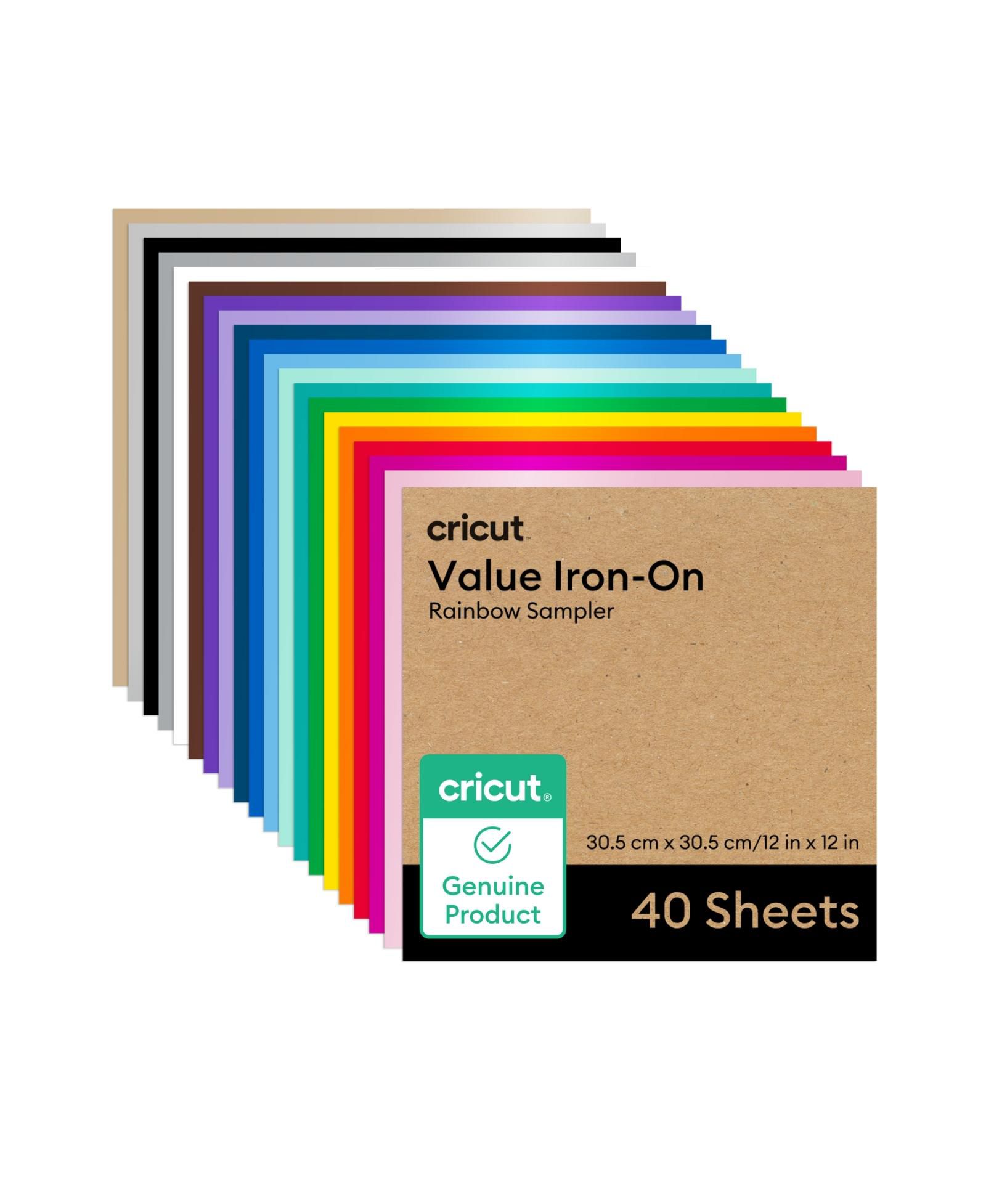 Cricut Value Iron-On Heat Transfer Vinyl Sheets, Rainbow Sampler, 12 in x 12 in (40 ct)