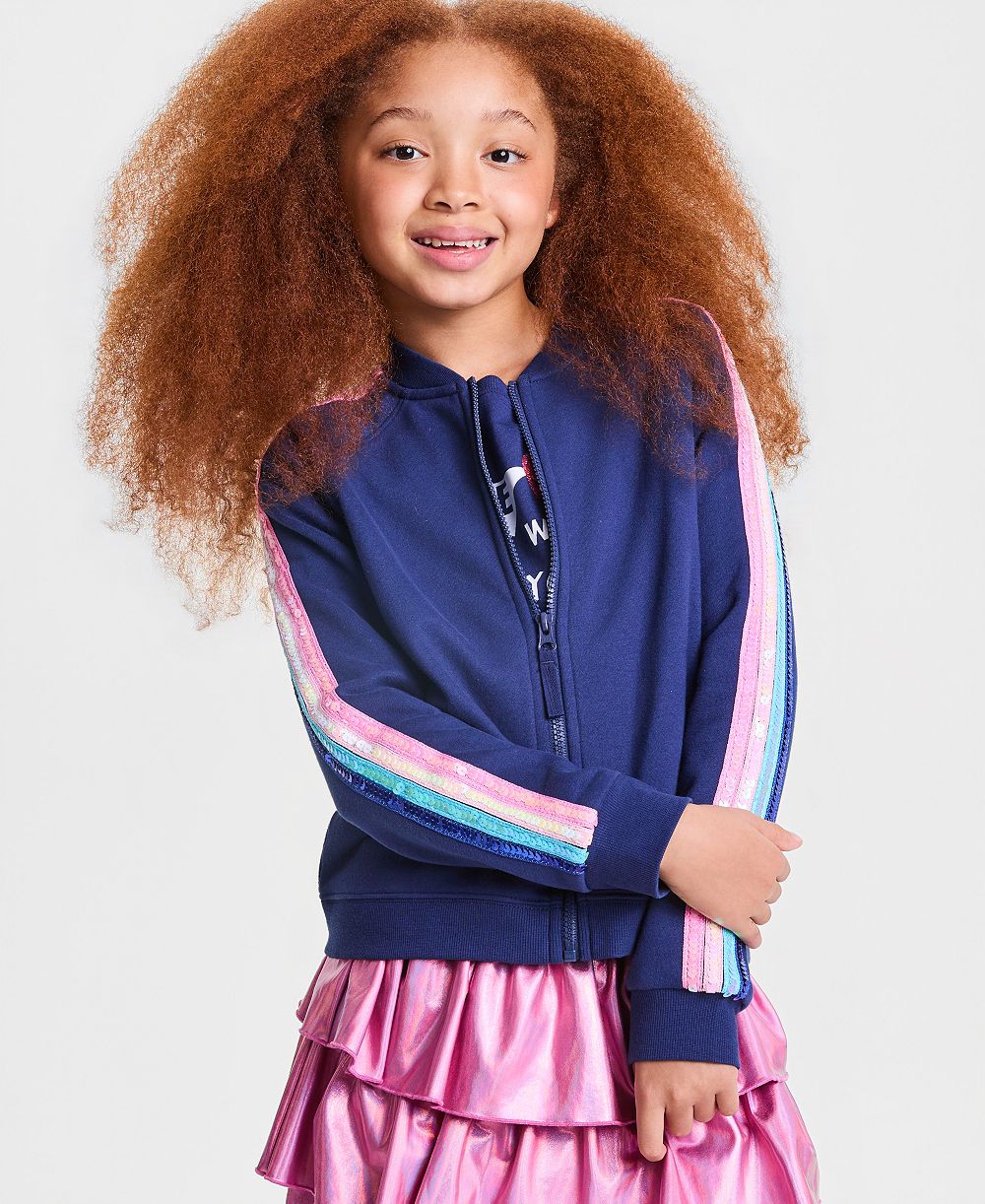 Epic Threads Girls' XS-XL Sequin-Stripe Fleece Bomber Jacket, Macy's Exclusive