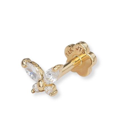 Серьга-лабрет Curata Jewelry из желтого золота 14k с кубическим цирконием в форме бабочки