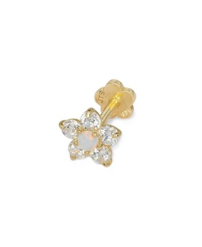 Серьга-лабрет Curata Jewelry с цветком из золота 14k желтого, цирконием и опалом, 5mm, 18G