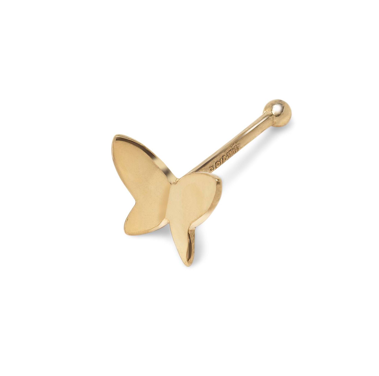 Кольцо-гвоздик для носа Curata Jewelry из золота 14k желтого с бабочкой