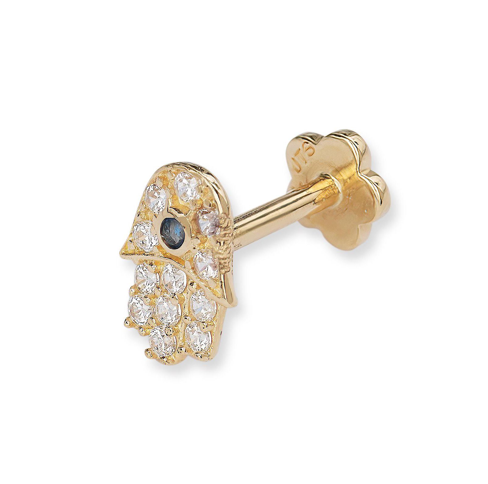 Curata Jewelry Solid 14k Yellow Gold 18G Cubic Zirconia Hamsa Hand of God Labret Cartilage Flat-back Piercing