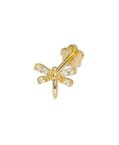 Серьга-гвоздик Dragonfly Labret от Curata Jewelry с цирконием 14k Gold 18G 7mm