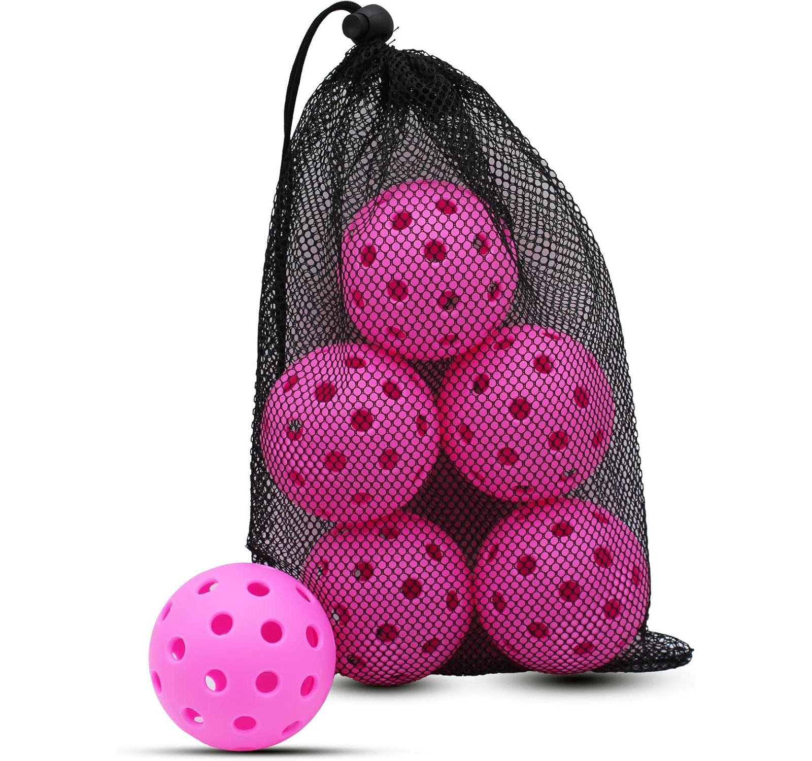 Magicorange 6-Pack Outdoor High-Elasticity 40-Hole Seamless Pickleball Balls with Mesh Carry Bag