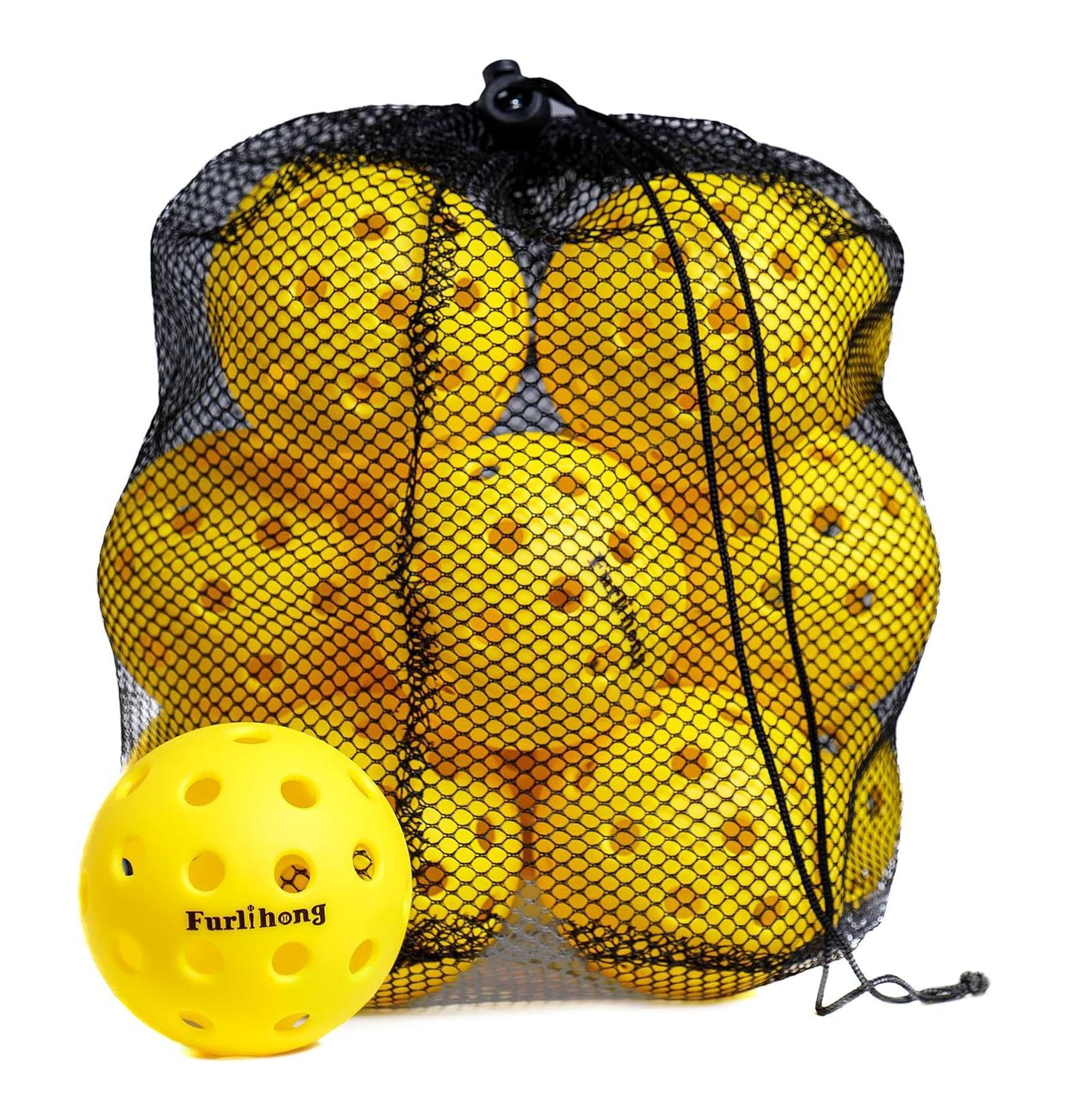 Furlihong Outdoor Pickleball Balls 16 Pack with 40 Holes Official 74mm Size Durable Practice Balls with Portable Mesh Bag for All Skill Levels