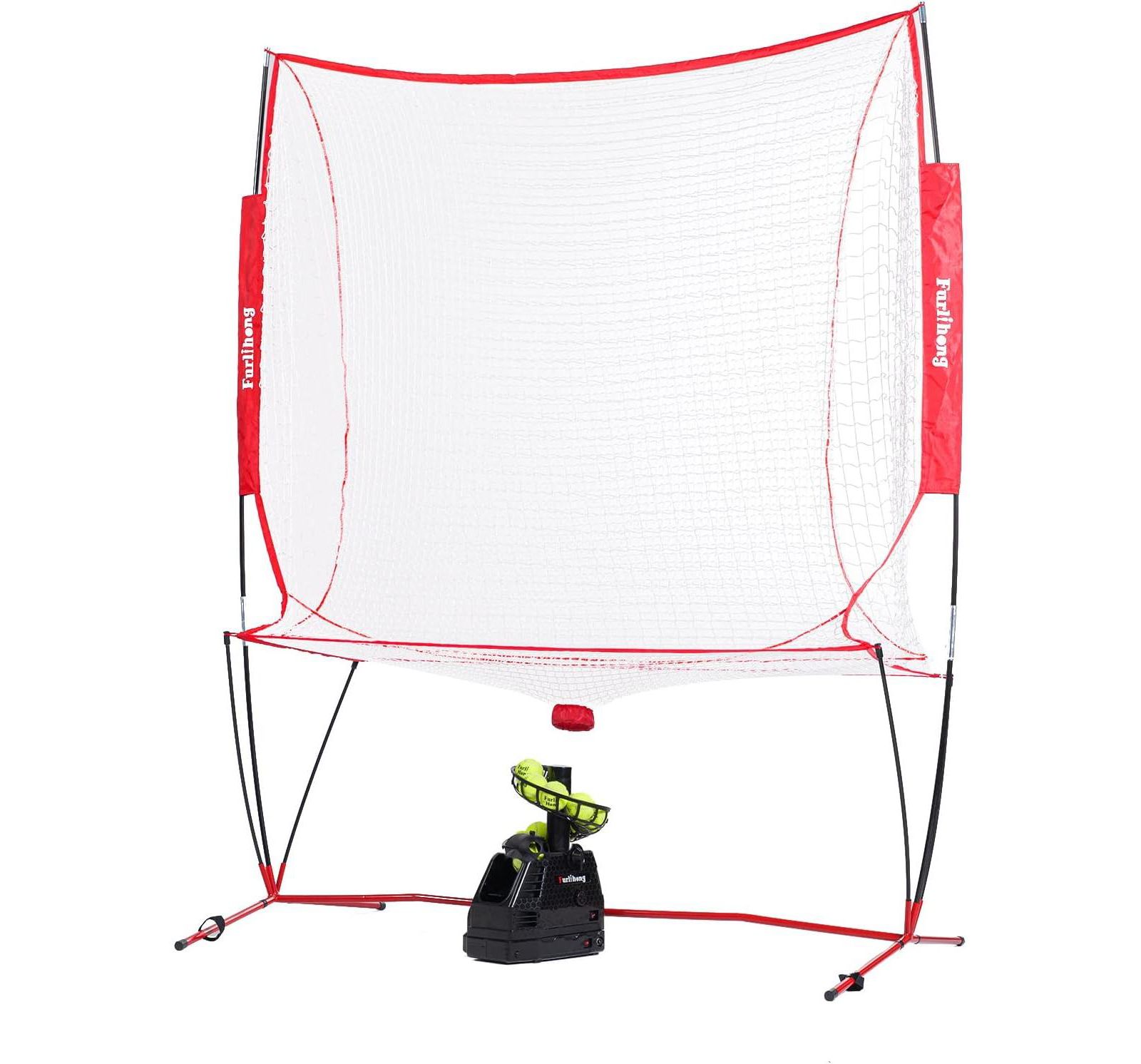 Furlihong training machine net combo offers continuous tennis/baseball practice with auto ball recycling; AC or battery powered