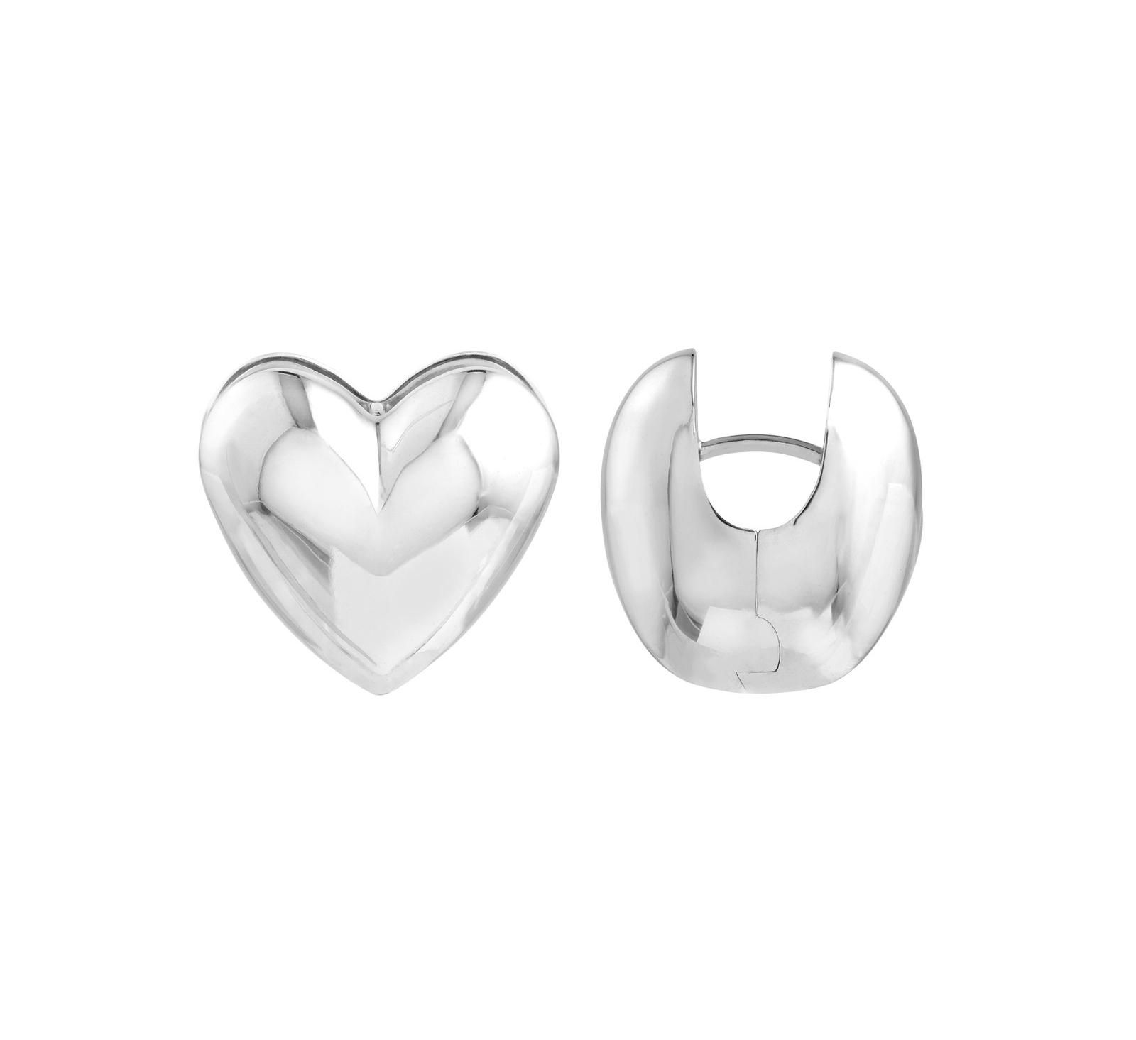 Серьги-кольца Curata Jewelry 925 Sterling Silver Heart Puff Huggies Hinged Hoop