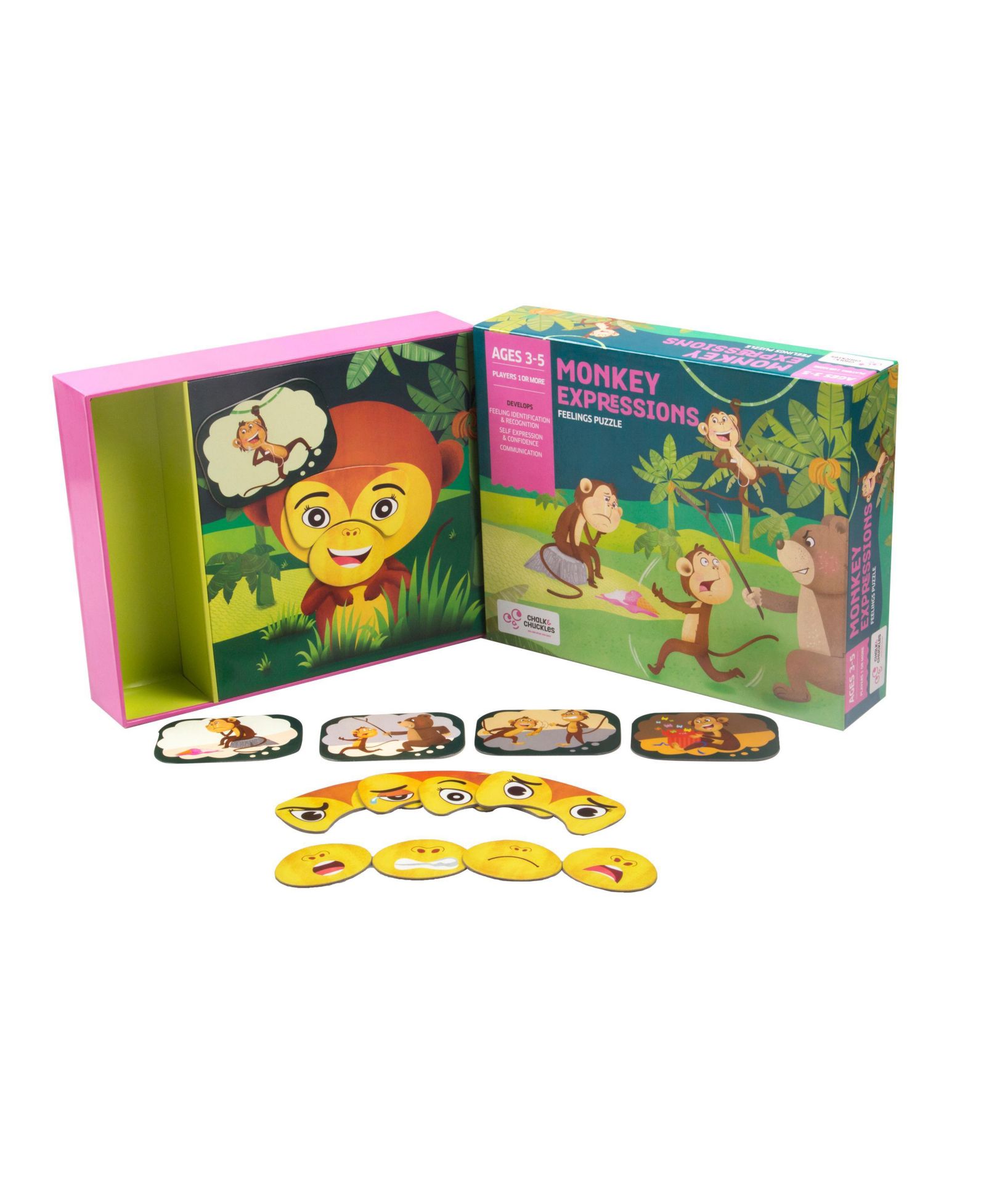 Chalk & Chuckles Monkey Expression Emotion-Matching 15-Piece Puzzle, 3+ лет