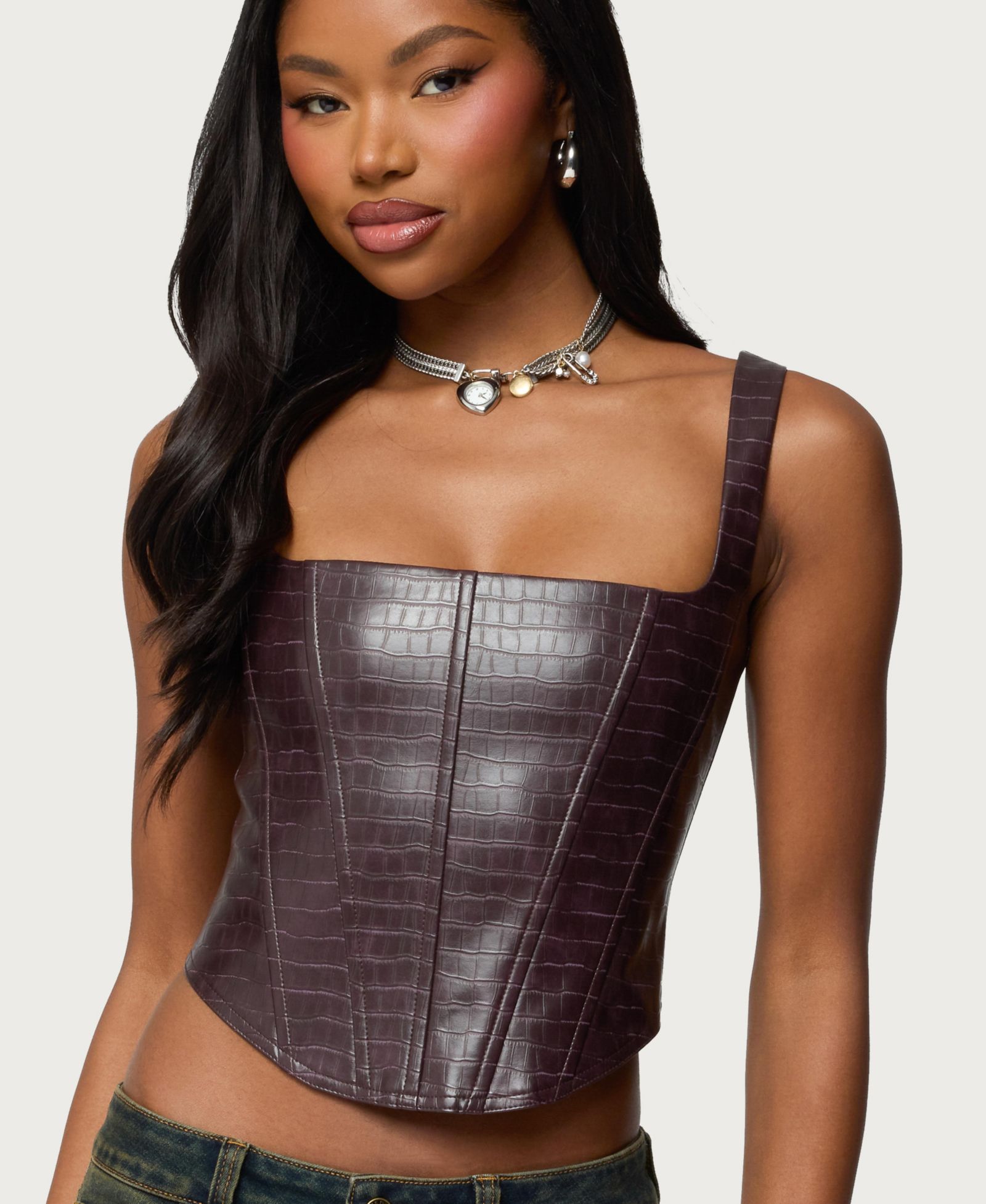 Edikted Women's Shana Faux Croc Corset Top