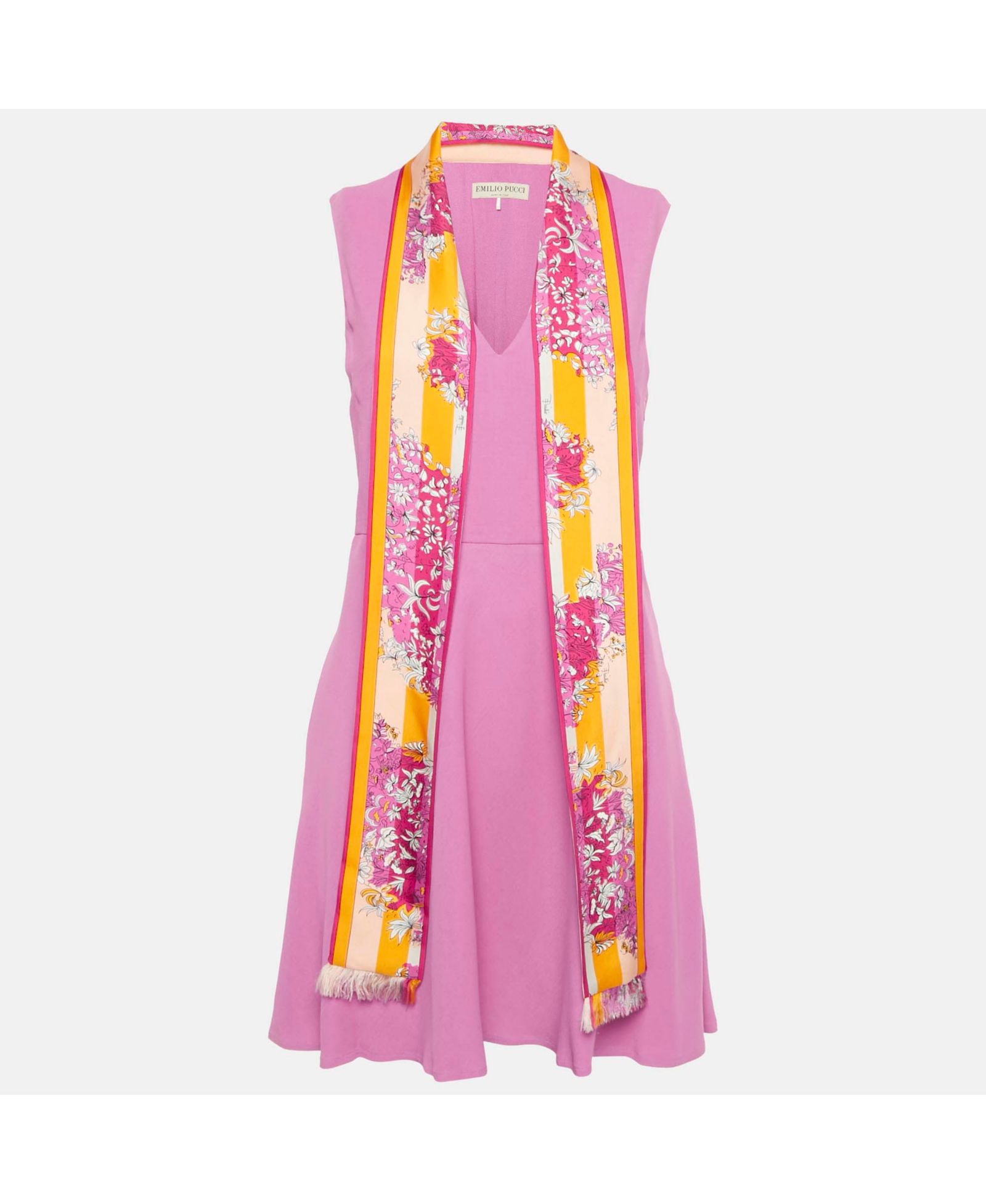 Початое мини-платье Emilio Pucci из шелка с принтом и деталями на шее