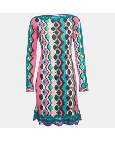 Pre-Owned Emilio Pucci Women's Printed Jersey Lace Detail Mini Dress