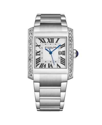 Stuhrling Elan 4088.1 Women s Rectangular Quartz Watch, Silver-Tone Stainless Steel Bracelet, Roman Numeral Dial and Date