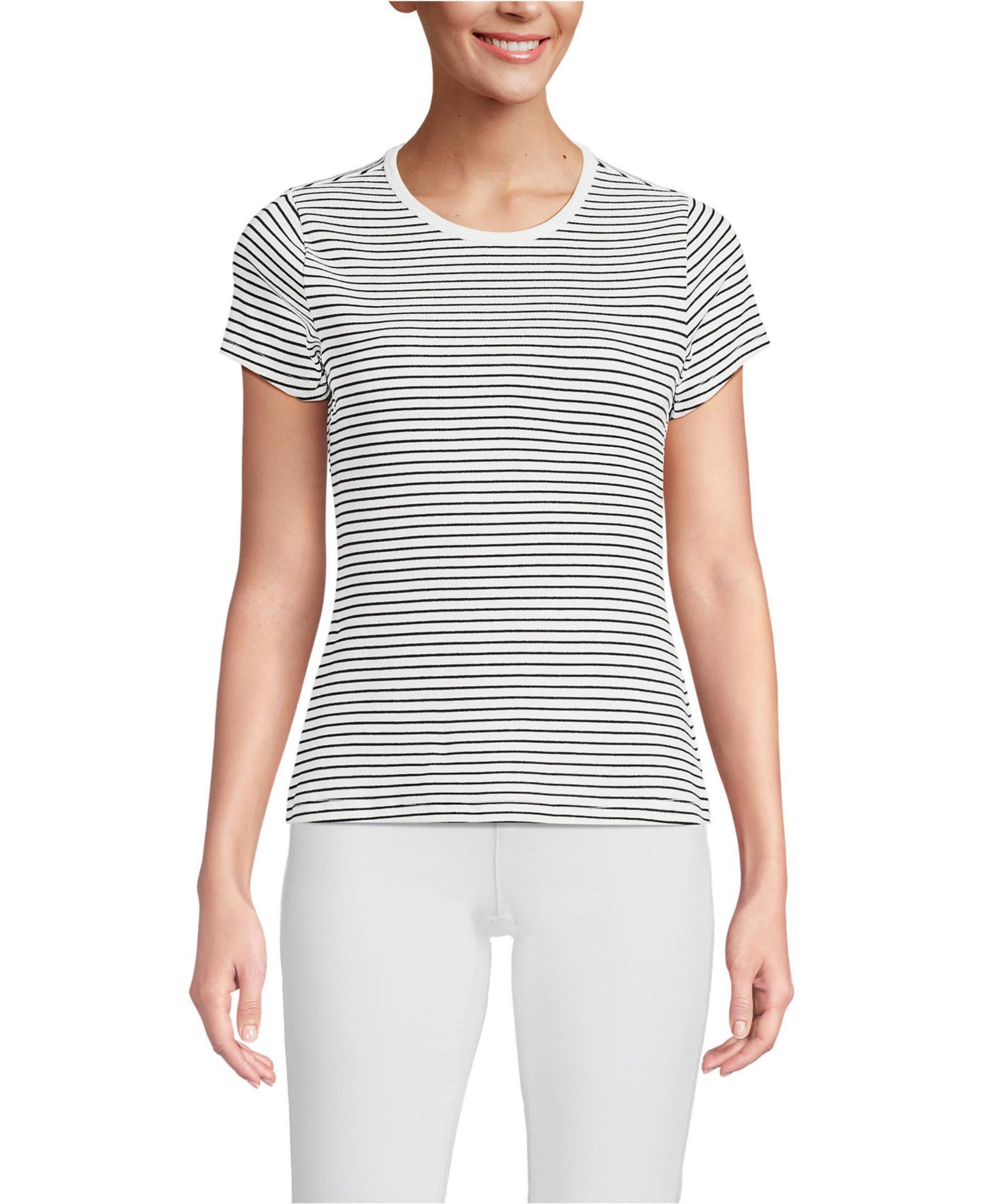 Lands' End Women's Short Sleeve Crew Neck Micro Rib Mini Tee