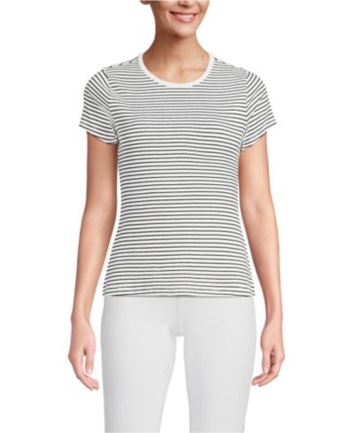 Lands' End Women's Short Sleeve Crew Neck Micro Rib Mini Tee