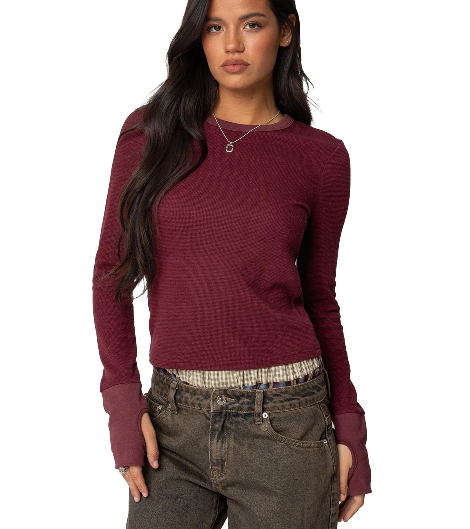 Edikted Women's Waffle Long Sleeve T Shirt