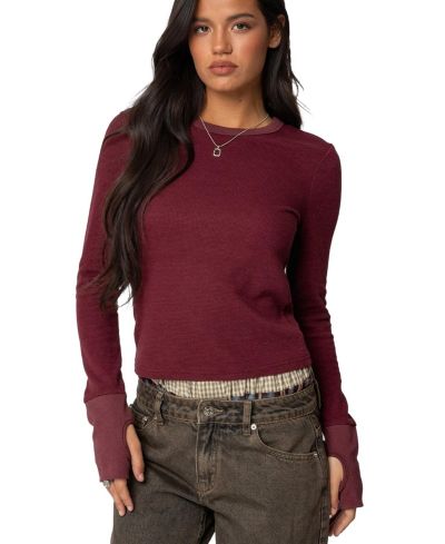 Edikted Women's Waffle Long Sleeve T Shirt