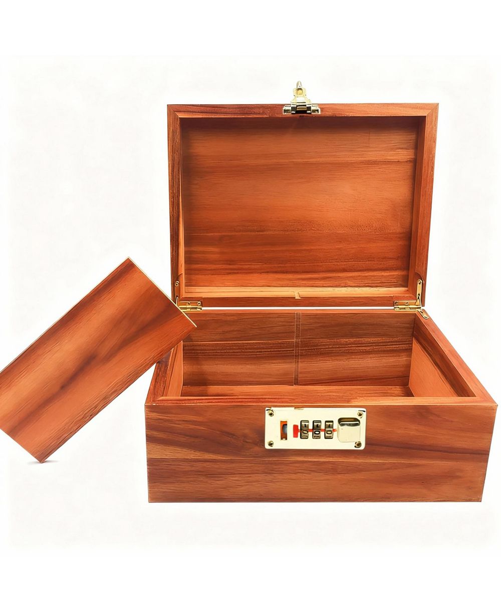YIGII Solidwood Storage Box with Lock and Divider