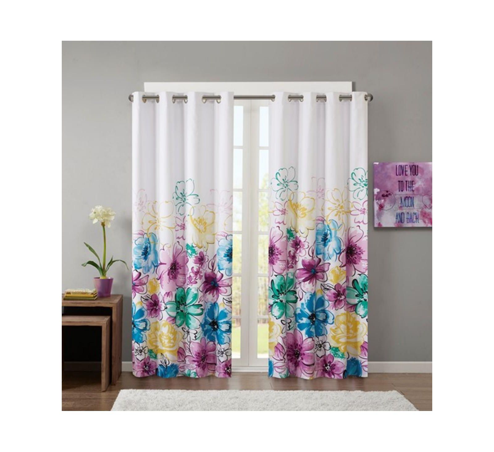 LAOTIES Printed Floral Blackout Curtain Panel, 50" W x 84" H, Grommet Top, Single Window Panel