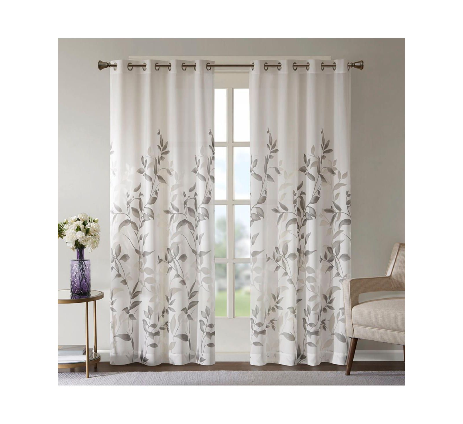 LAOTIES Printed Grommet Window Curtain Panel, 50" W x 84" H, Lightweight Semi-Sheer, Single Panel