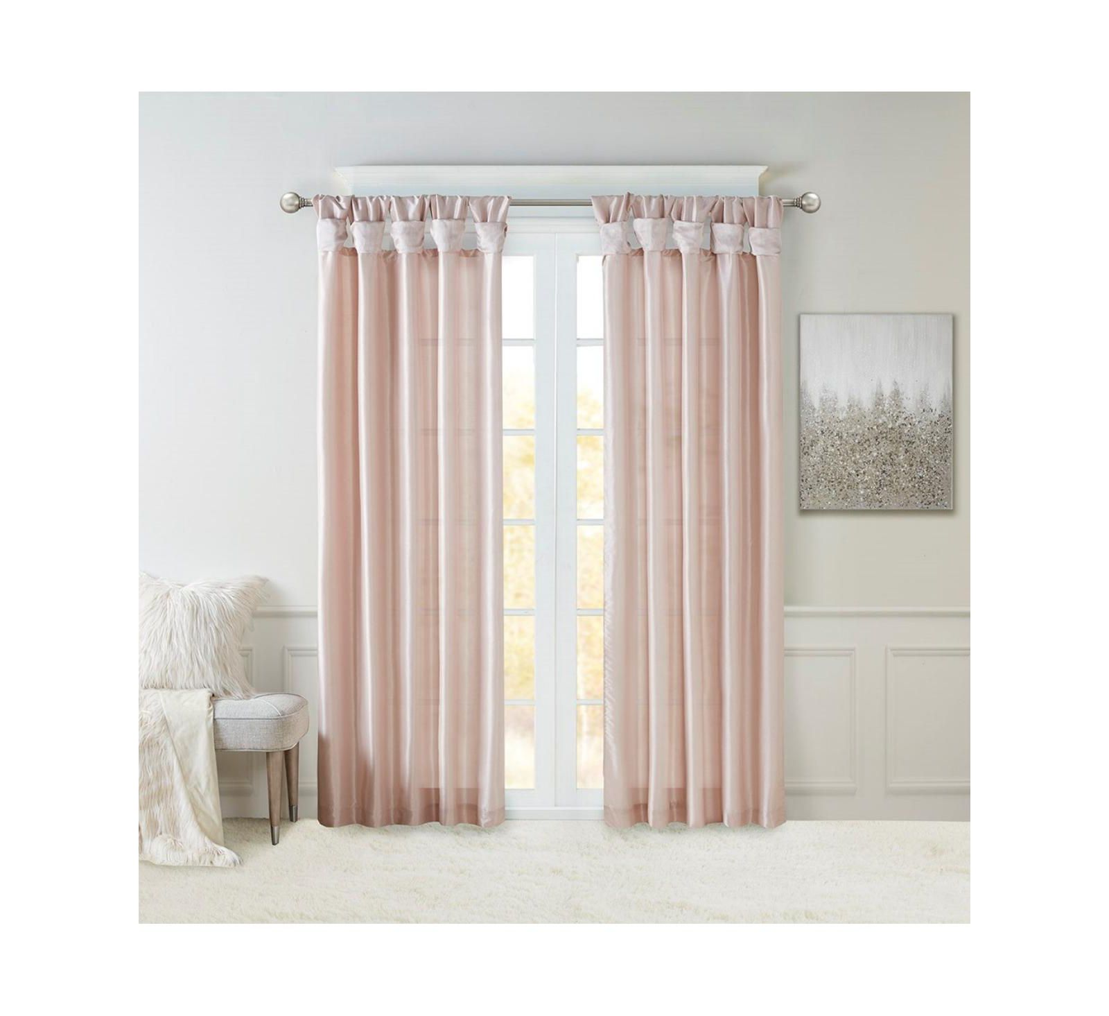 LAOTIES Twist Tab Faux Silk Window Curtain Panel, 50" W x 84" H, Single Panel