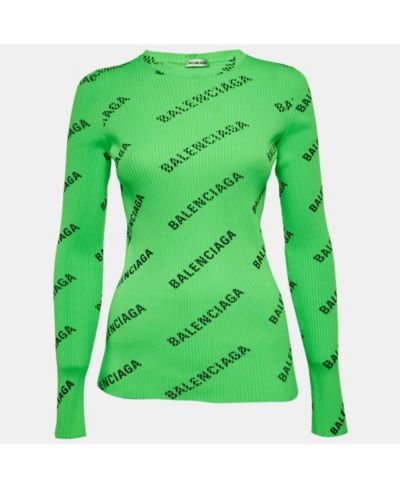 Pre-Owned Balenciaga Women's Techno Logo Print Rib Knit