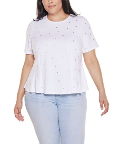 Belldini Plus Grommet And Nailhead Pleated Hem Top