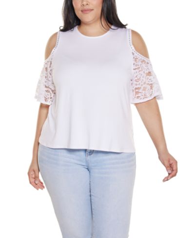 Belldini Plus Crochet Lace Cold Shoulder Top