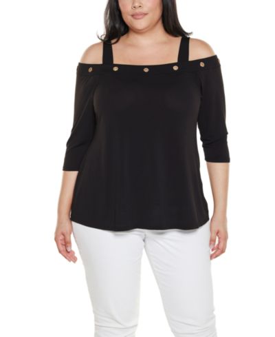 Belldini Plus Size Grommet-Trim Cold Shoulder Top
