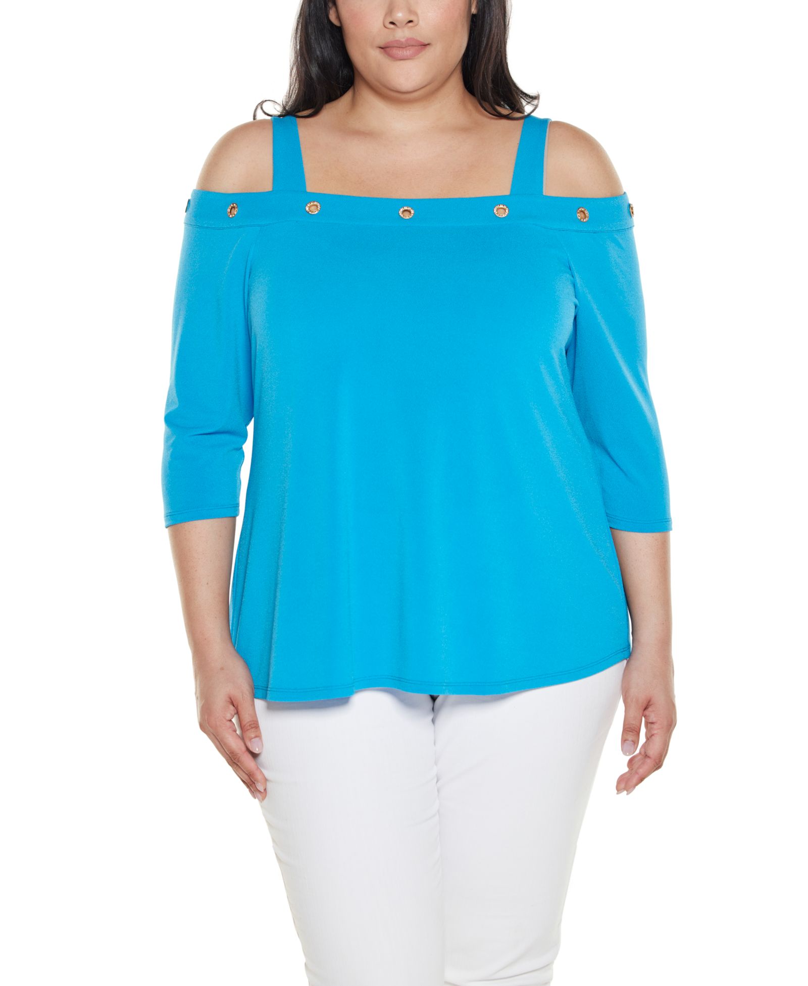 Belldini Plus Size Grommet-Trim Cold Shoulder Top