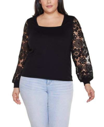 Belldini Plus Size Свитер с кружевным вязанием и рукавами-буфами