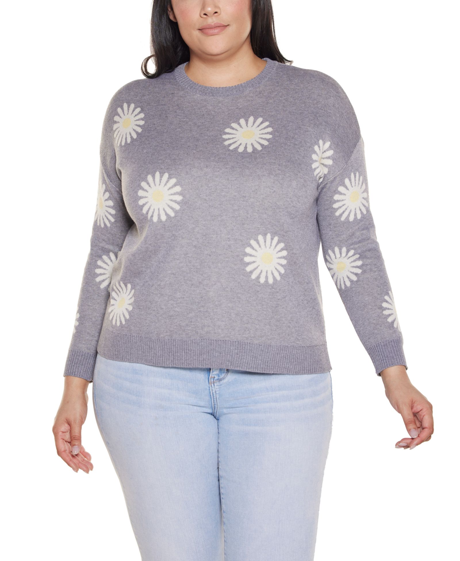 Belldini джемпер Jacquard-Flower Crew Neck, Plus Size