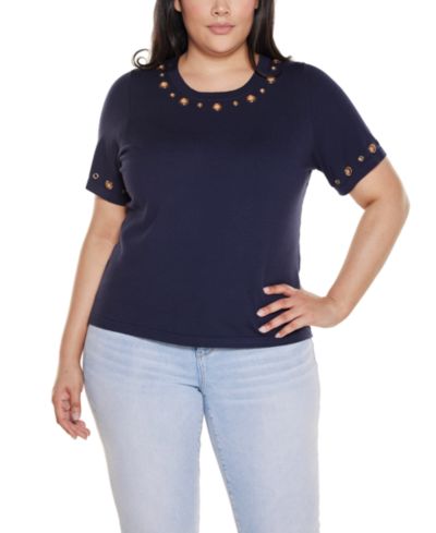 Свитер Belldini Plus Size с отделкой люверсами и круглым вырезом