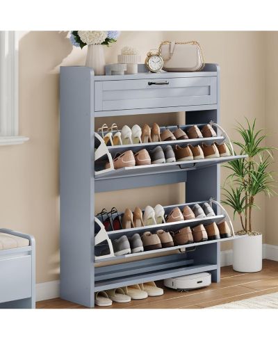 gaomon Shoe Cabinet with 2 Flip Drawers & 1 Top Drawer, Compact Wooden Shoe Organizer, Freestanding Storage for Entryway, Apartment