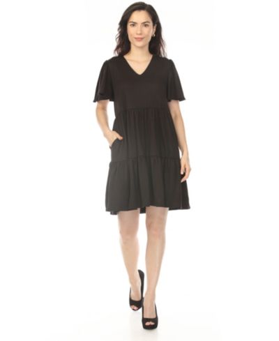 White Mark Women's V-Neck Short-Sleeve Dress