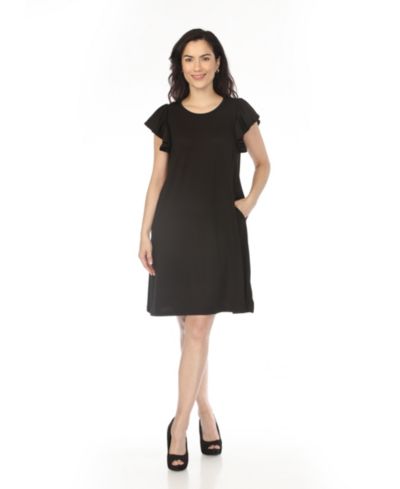 White Mark Women's Crew Neck Ruffle-Sleeve Dress