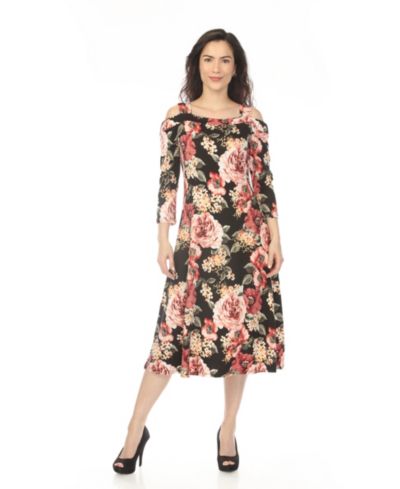 White Mark Women's Cold Shoulder 3/4 Sleeve Dress