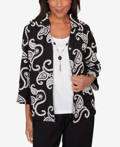 Alfred Dunner Women's Crowd Pleaser Paisley Embroidered Two in One Top