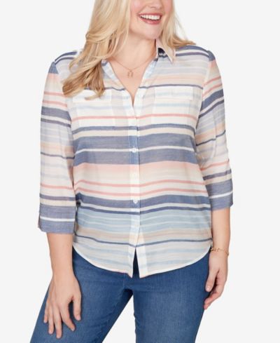 Alfred Dunner Women's Port Side Textured Stripe Button-Front Top