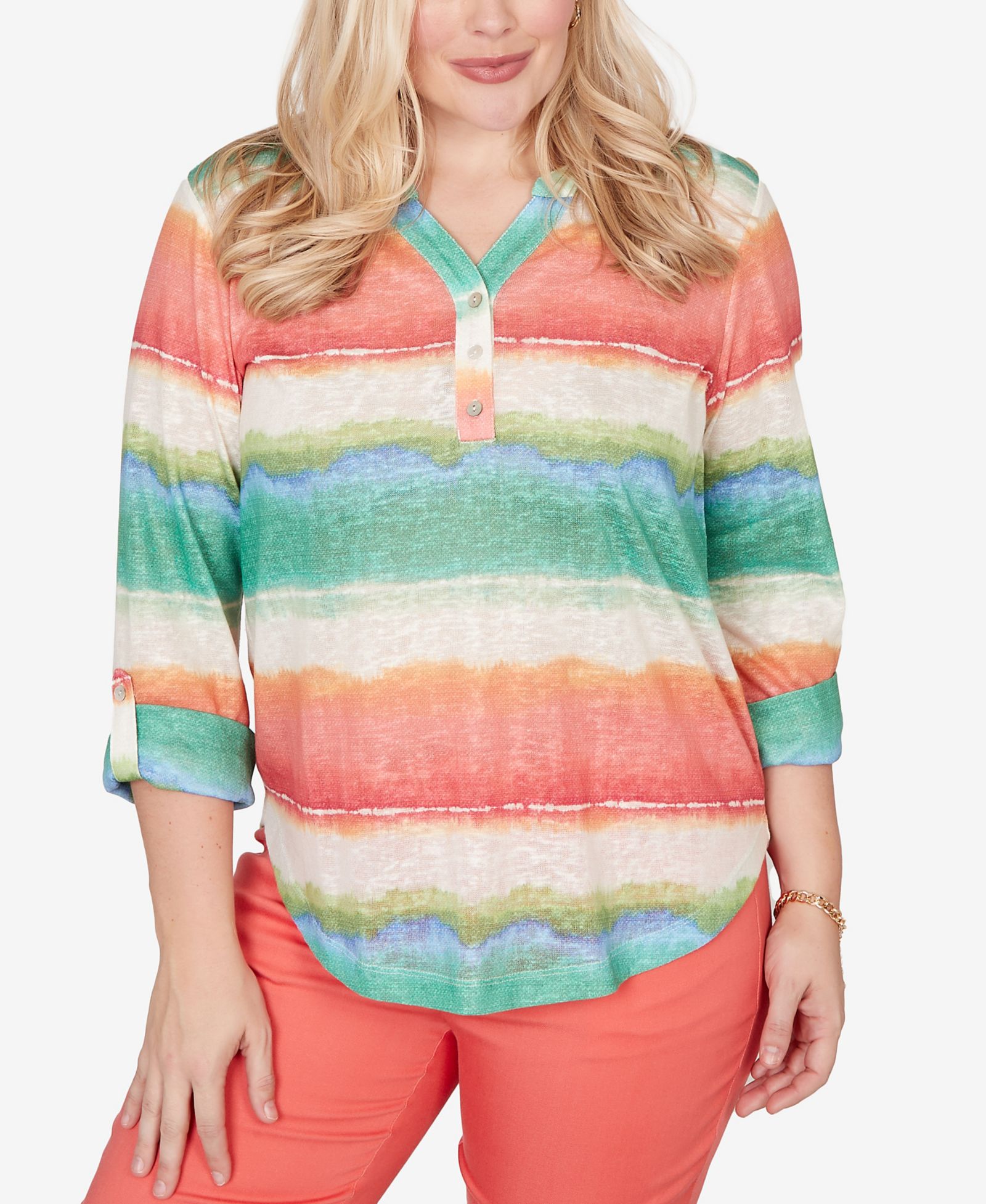 Женский топ Alfred Dunner Resort Living Biadere Tie Dye Stripe Henley