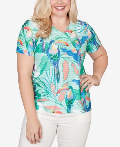 Alfred Dunner Women's Resort Living Toucan Textured Short-Sleeve Top