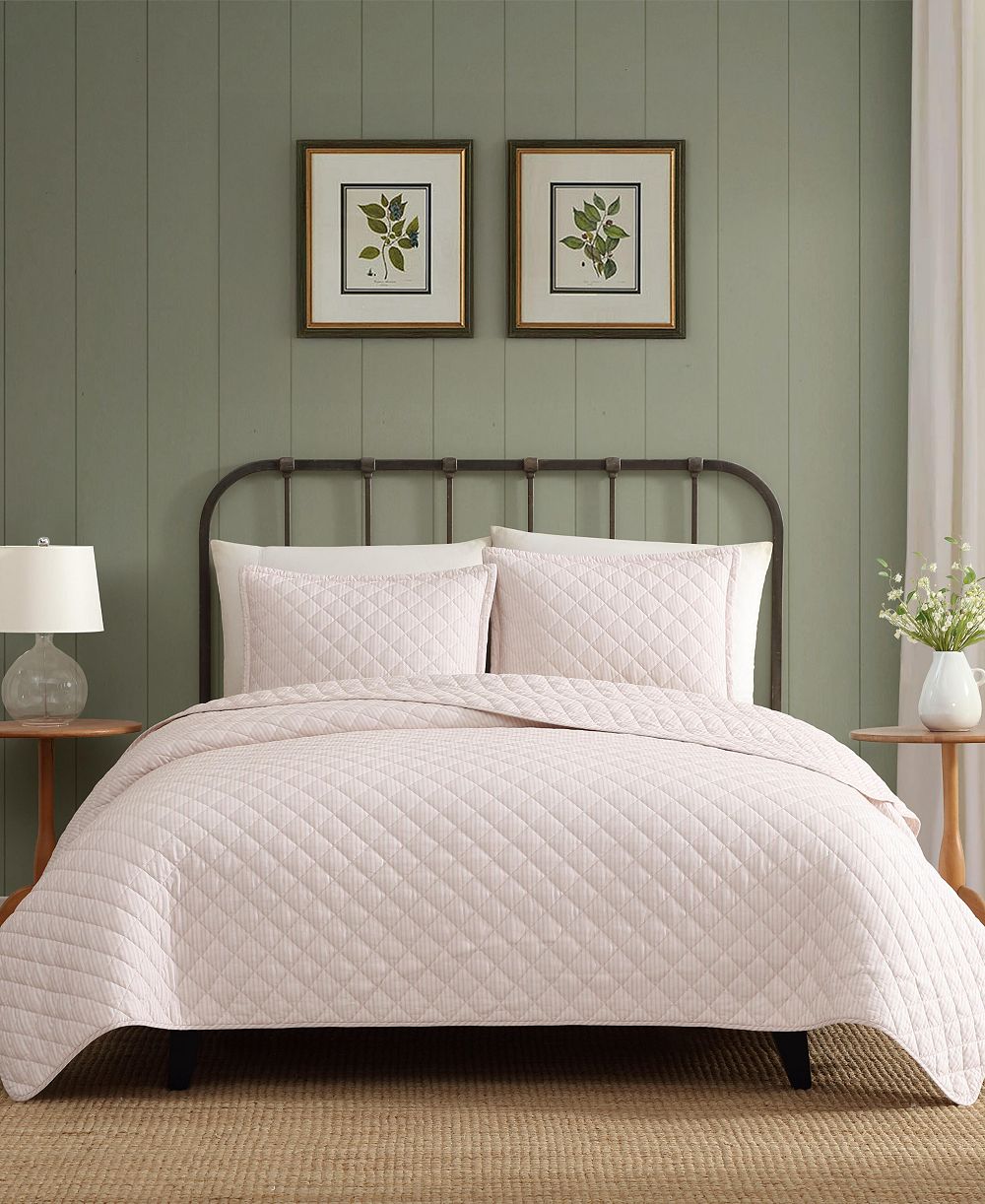 Laura Ashley Tessa's Ticking Stripe Reversible 3-Pc. Quilt Set, King