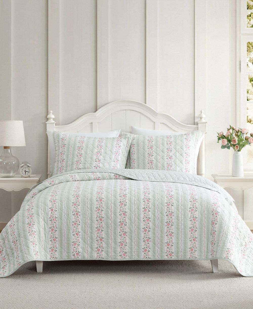 Комплект из 3-х стеганых одеял Laura Ashley Rosebud Stripe Reversible King