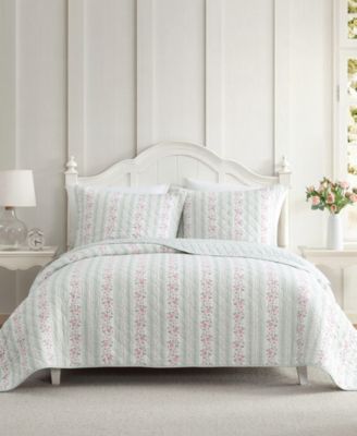 Комплект из 3-х стеганых одеял Laura Ashley Rosebud Stripe Reversible King