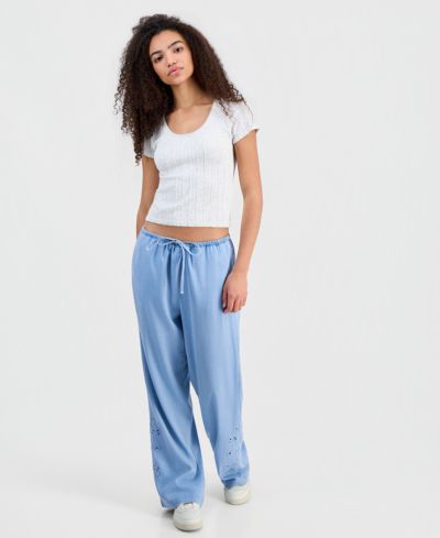 Брюки Indigo Rein Juniors' Chambray Eyelet-Hem Drawstring