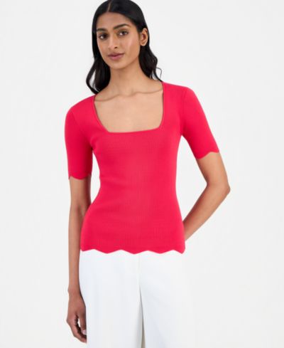 Женский трикотажный топ T Tahari Square-Neck с фестончатым краем